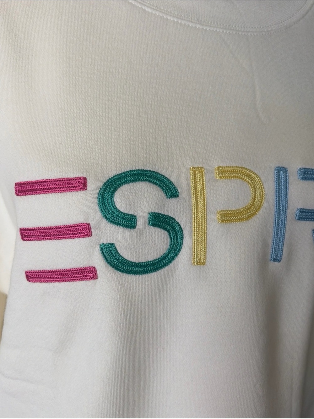 Esprit Cream Crewneck with Multicolor Embroidered Logo - Picture 3 of 3